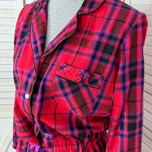Victoria’s Secret Plaid Flannel Cinch Waist Sleep Nightshirt Red Pink Medium - Picture 6 of 13